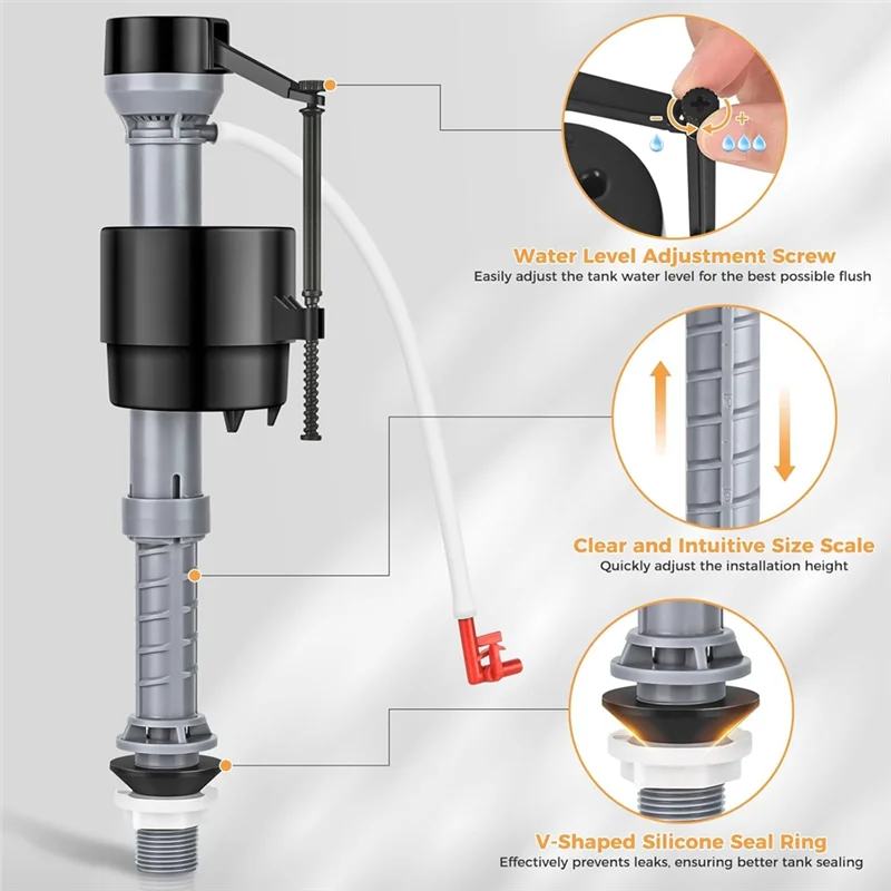 AT63-Kit universal de reparo de vaso sanitário inclui válvula de preenchimento ajustável Flapper de 2 polegadas, instalação silenciosa e fácil