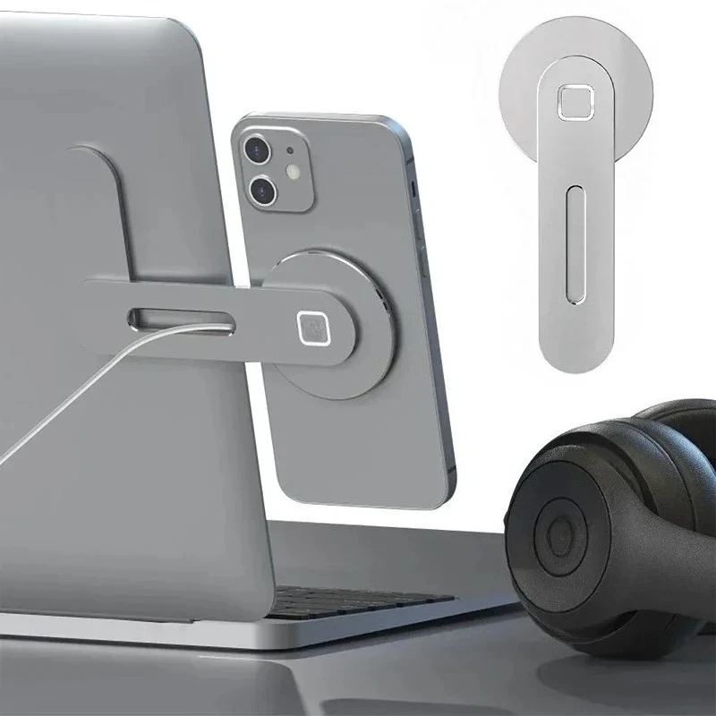

Magnetic Phone Holder for Monitor, Foldable Side Mount Stand with Strong Magnet, Compatible with All Phones