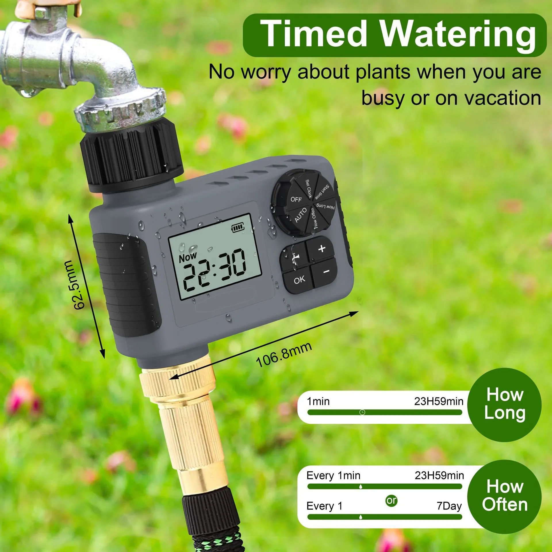 Smart Garden Watering Timer with Countdown Display – Battery Powered Hose Timer with EU Standard Thread
