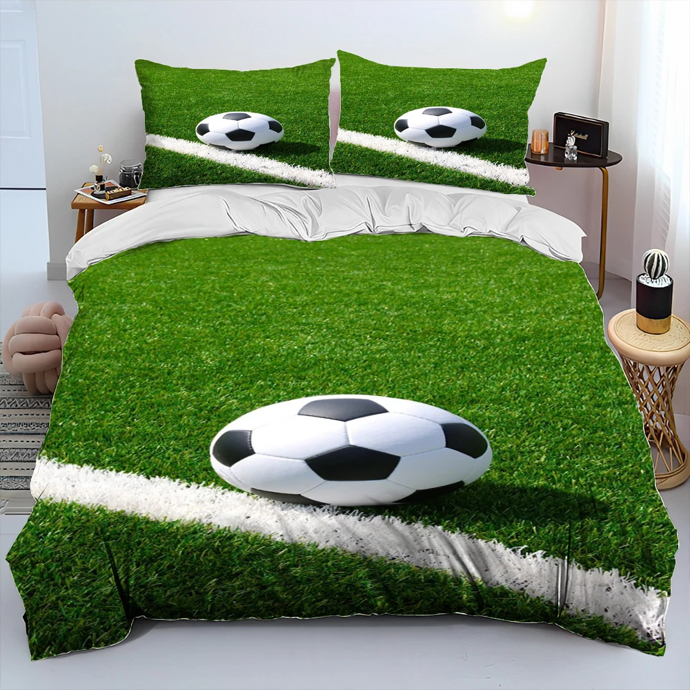 3D Soccer Football Comforter Bedding Set,Duvet Cover Bed Set Quilt Cover Pillowcase,King Queen Size Bedding Set for Adult Child