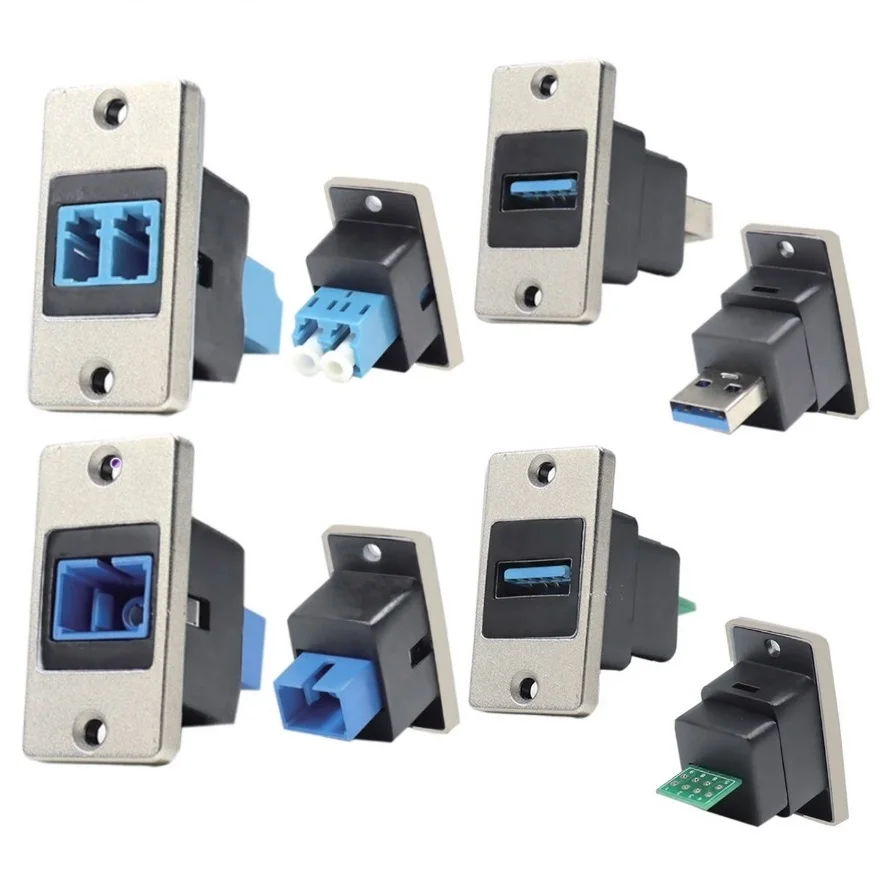 rectangular screw chassis panel wall mount Zinc alloy duplex lc sc usb3.0 connector extender adapter
