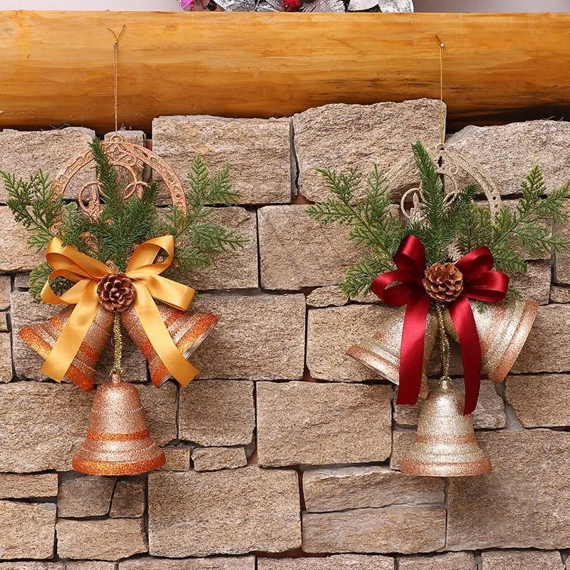

New Christmas Decorations Golden Christmas Bells Christmas Tree Pendants Wall Hanging Door Hanging Ceiling Decoration Wreath Bow