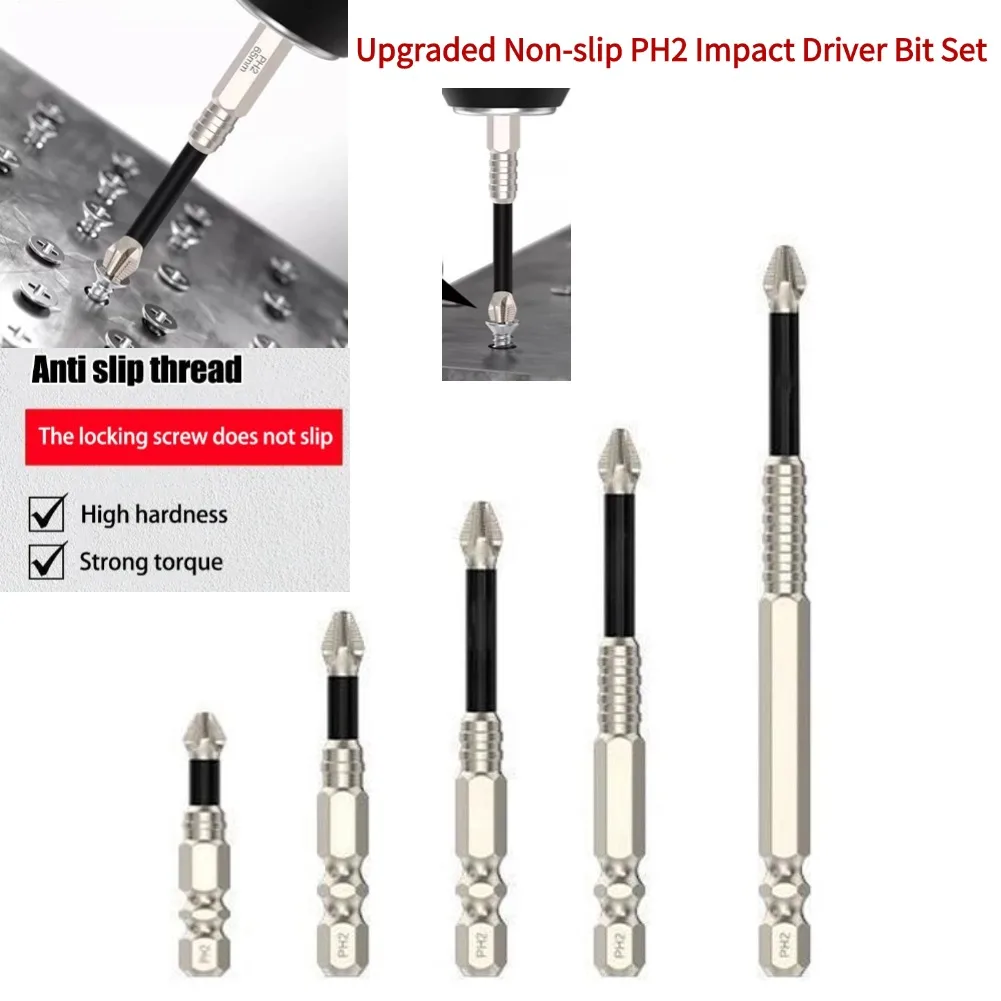 5/6PCS Set di punte per avvitatore a percussione PH2 antiscivolo aggiornato con strumento per cacciavite Phillips magnetico Punte impermeabili antiscivolo da 50-150mm