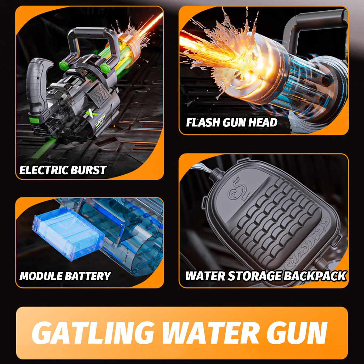 لعبة مسدس الماء جاتلينج الأوتوماتيكية مع إضاءة رائعة مسدس شفافة بود مسدس ناسف مدفع حمام سباحة صيفي هدية للأطفال البالغين #6