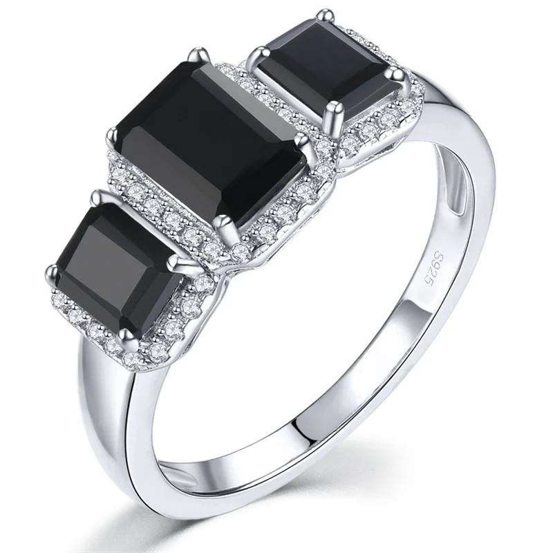 

Genuine 2.5 Carats Solid Sterling Silver 925 Ring Original Natural Black Spinel Ring 925 Silver Ring