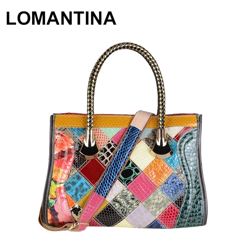 

Lomantina Women's Real Leather Bags Patchwork Top-handle Tote Snake Pattern Handbags Designer Shoulder Female Purses