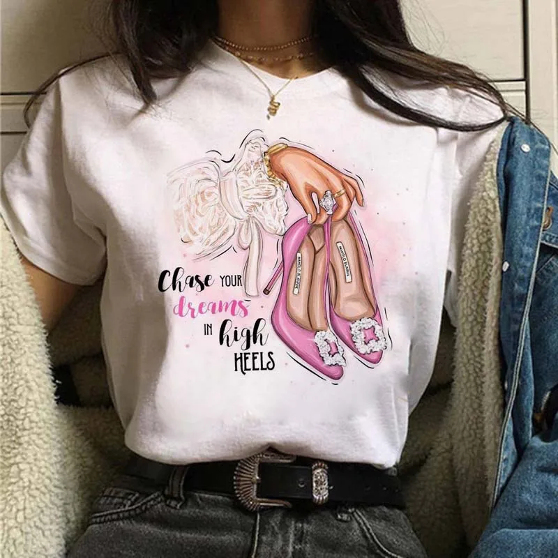 City Girl Large Size Women's Casual White Base Shirt Short Sleeve T-shirt Polyester Fabric Women's Top Fashion Clothing