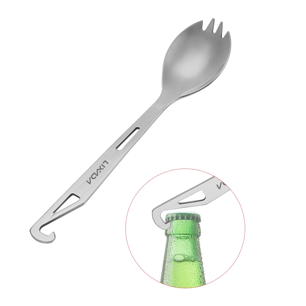 Lixada Stainless Steel Spork Long Handle Spork with Bottle Opener Lightweight Outdoor Dinner Spork Flatware for Travel Camping