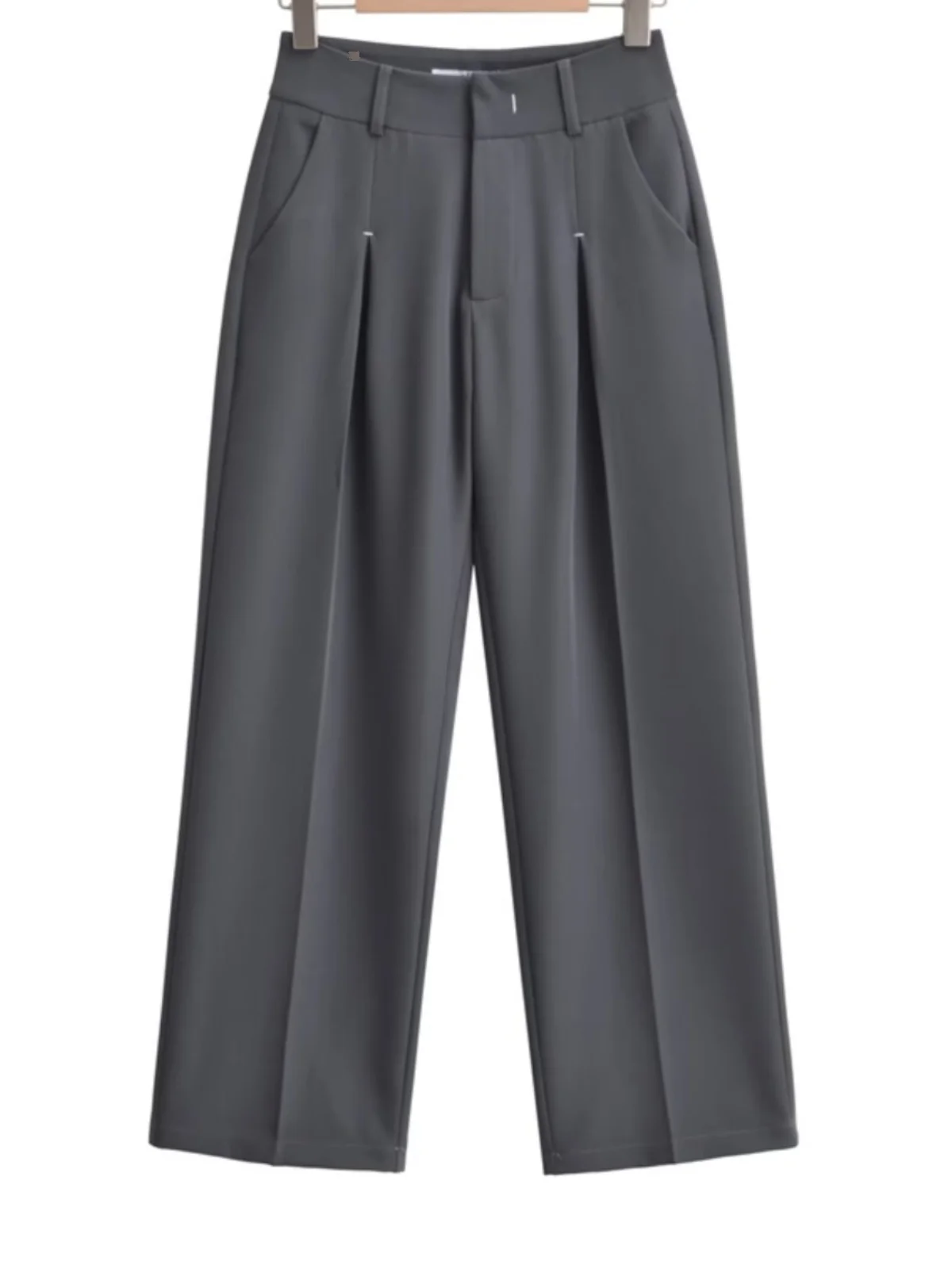 아메리칸 레트로 하이웨이스트 스트레이트 레그 드레이프 수트 팬츠 패셔너블 다용도 슬림 솔리드 컬러 캐주얼 바지 트렌디