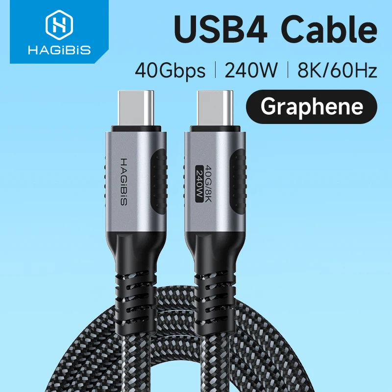 Hagibis-Cabo USB Compatível com Thunderbolt 3, 4, 5K @ 60Hz, Transferência de Dados 40Gbps, 100W, 5A Carregamento Rápido para Macbook Pro, iPhone 16