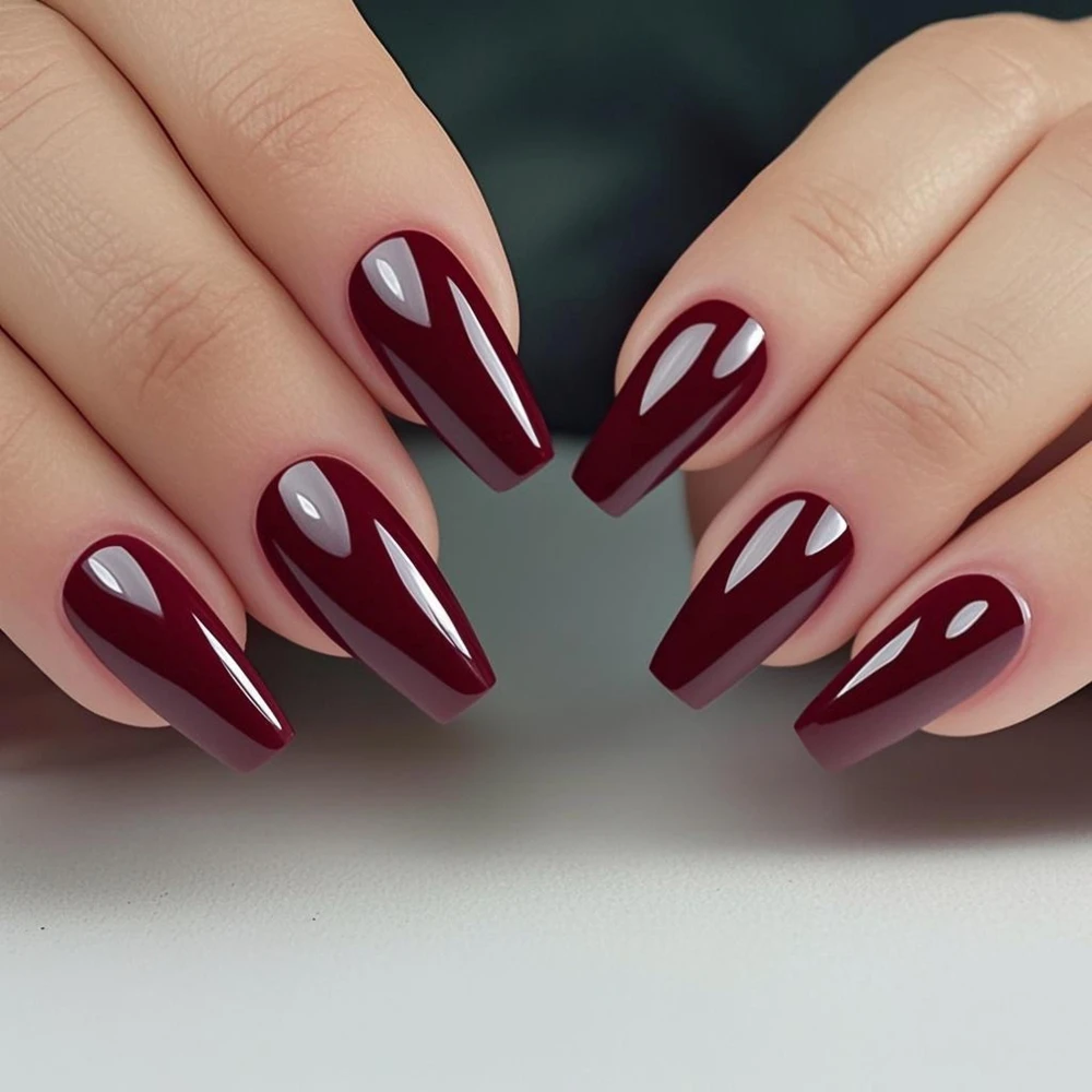 

48Pcs Shiny Dark Brown Acrylic Press On Fake Nails With Glue Short Ballerina Coffin False Nails Manicure Finger Accessory