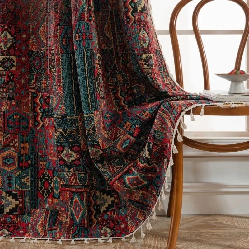 Jacquard Curtains for Living Room Bedroom Geometric Clashing Finished Kitchen Curtains Floating Window Semi-shade Decoration