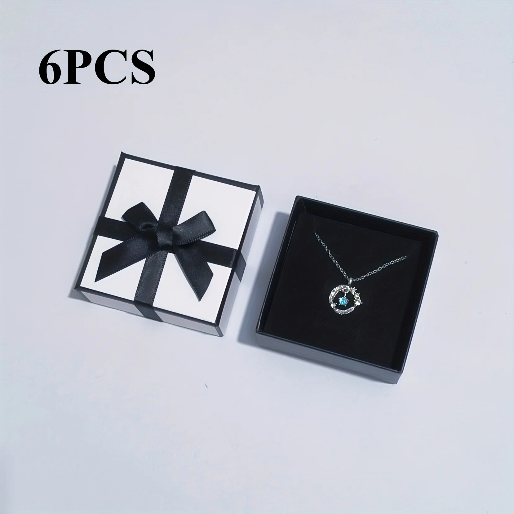 

6 шт., подарочная коробка для ювелирных изделий с черным бантом, элегантное кольцо, серьги, ожерелье, упаковка, органайзер, коробки, картонный чехол с губкой внутри