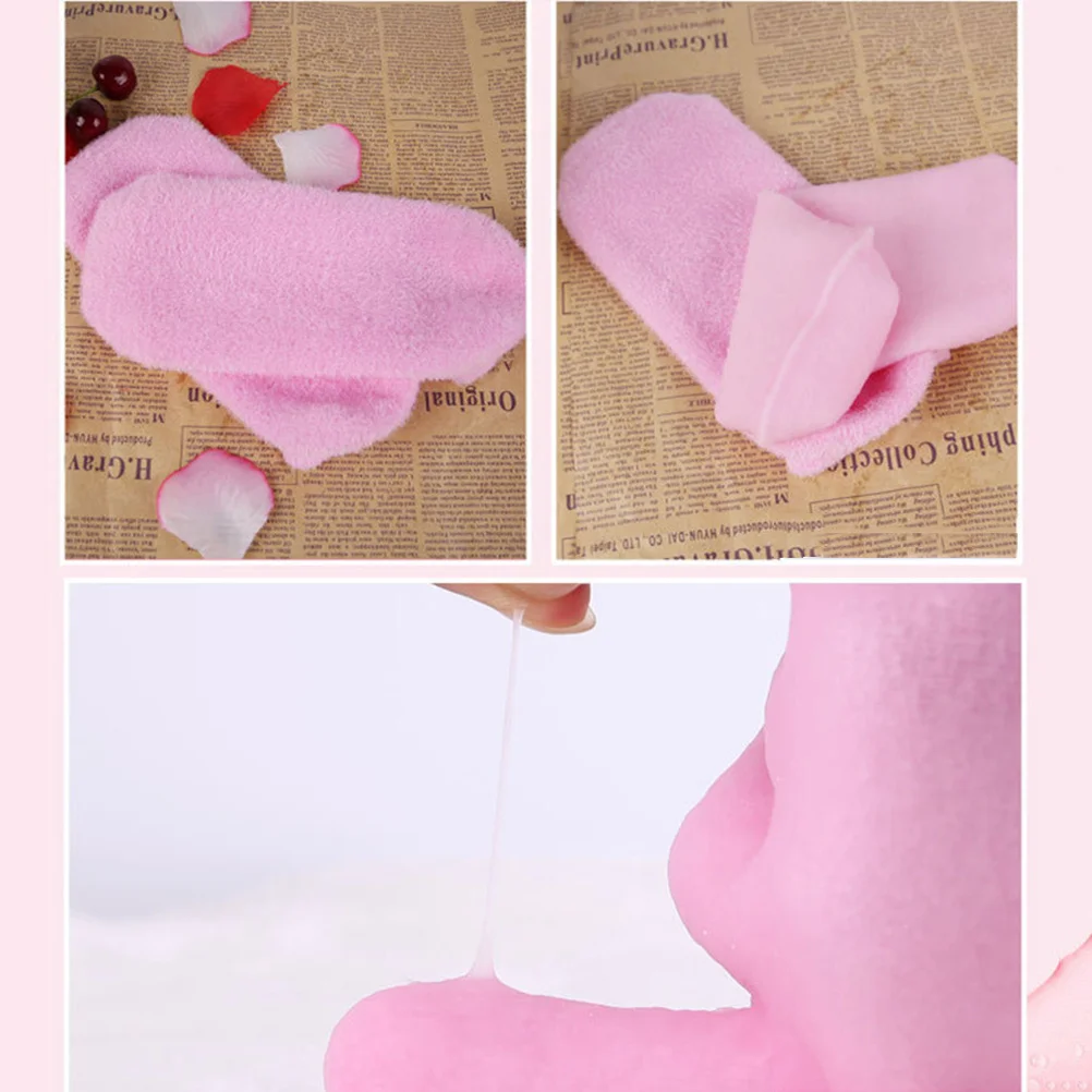 

2 Pairs Anti Heel Cushion Gloves Mittens Essential Oil Moisturizing Gel Spa Socks Vitamin E Jojoba Grape Olive Skin Softening