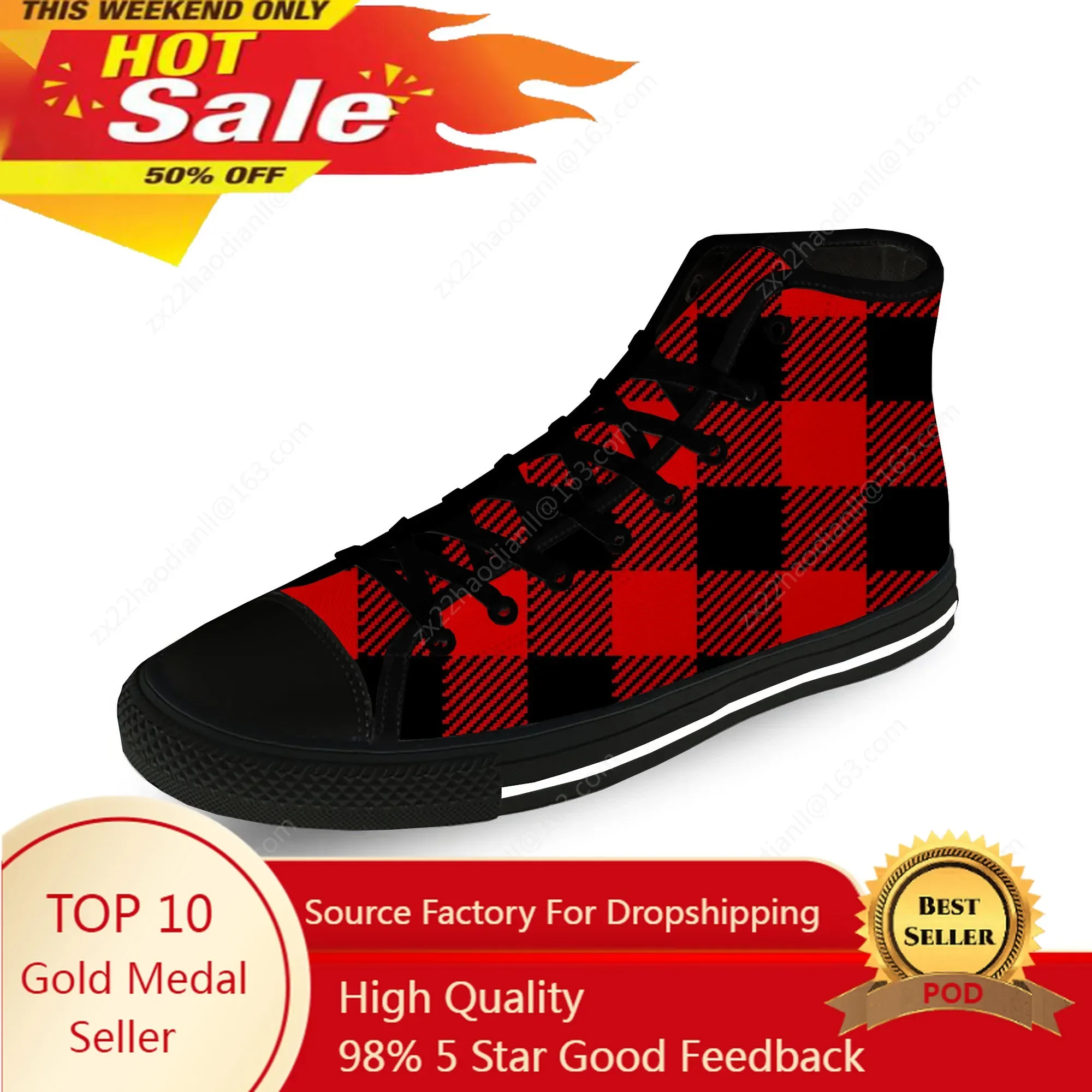 Buffalo plaid Pattern Cool Cute Casual Cloth 3D Print High Top Canvas Fashion Shoes Men Women Lightweight Breathable Sneakers