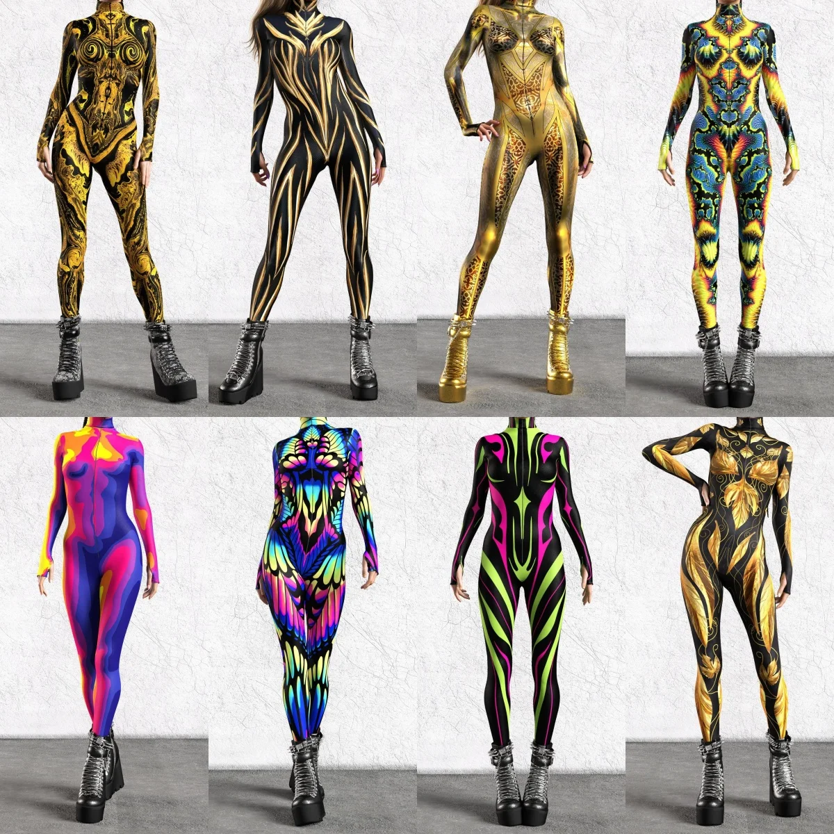 

Unisex Cyber Punk 3D Digital Printing Halloween Party Role Play Outfit Women Men Cosplay Costume Carnival Jumpsuit