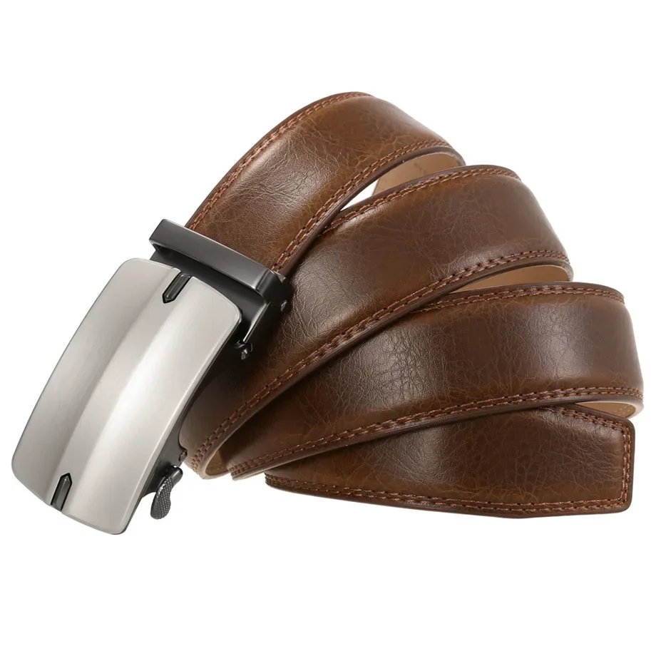 Plyesxale 2026 New Arrival Mens Belt Automatic Buckle Luxury Designer Cow Leather Belts For Men Trouser Ratchet Waistband B1055