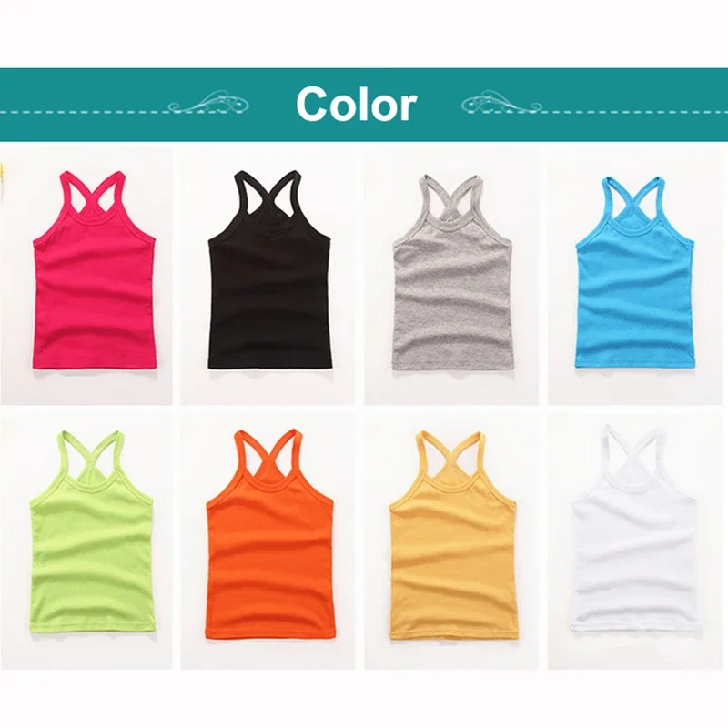 Hot Summer Cotton Girls Vest Sleeveless Solid Color T-shirts Tees Kids Children Tops Baby Girl Casual Clothes Tshirt 2-12 Years