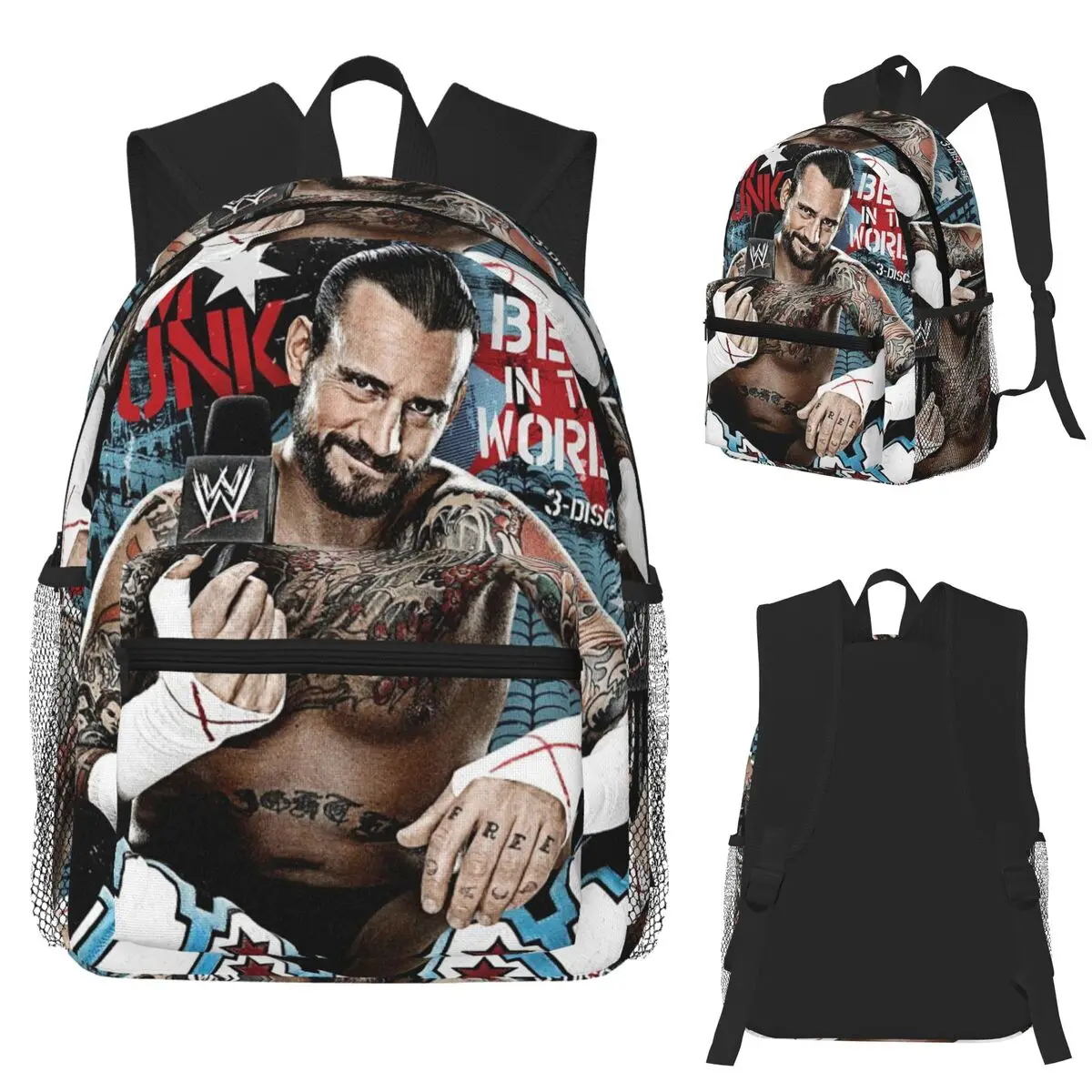 

CM Punk WWE Student Backpack School Bag Hiking Travel Daypack for Boys Girls Fashion Bookbag Shoulder Bags
