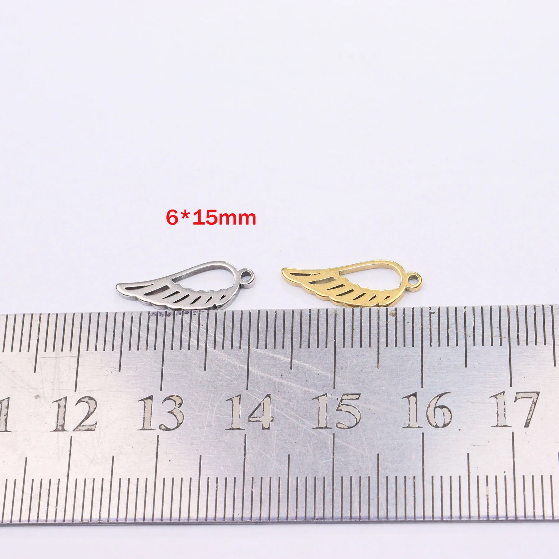 10pcs Wholesale Stainless Steel High Quality Wings Charms Pendant DIY Necklace Earrings Bracelets Vacuum Colorless 2 Colors