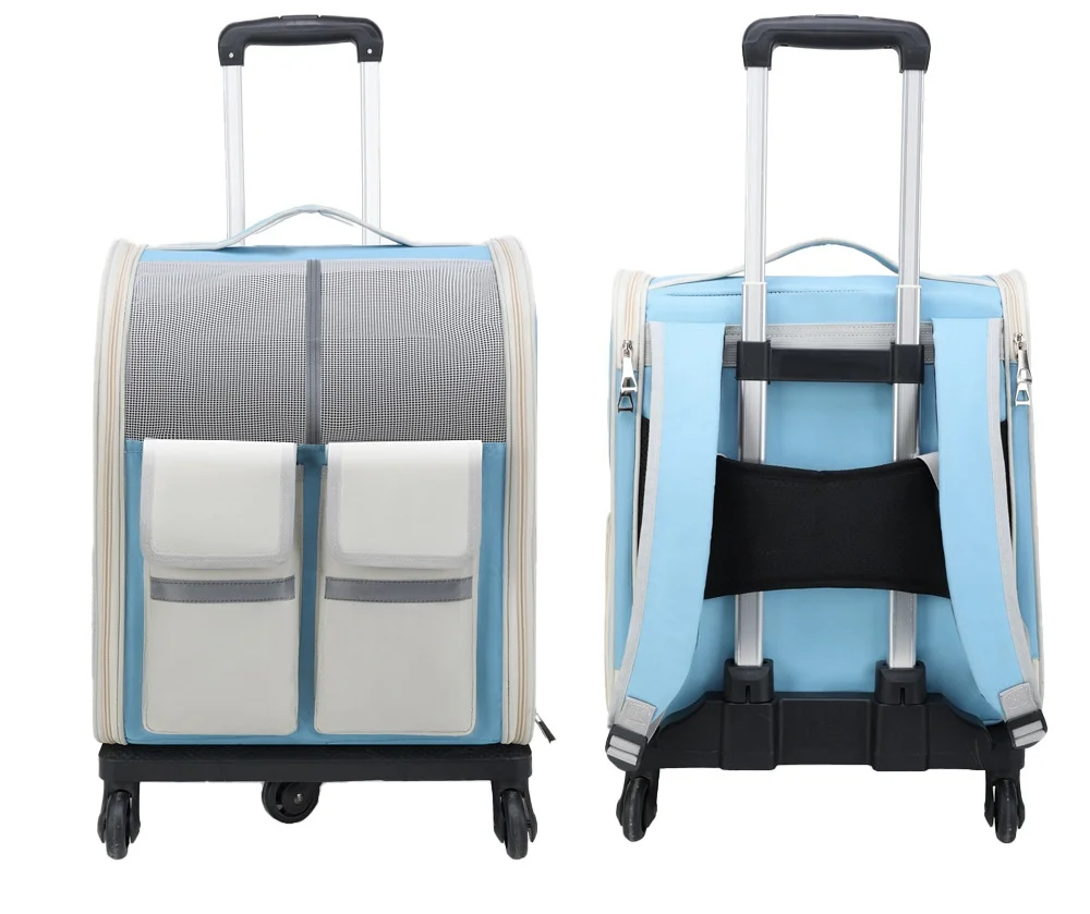 New Arrival Soft Sided Mesh Ventilation Windows Storage Pockets Removable Rolling Wheels Wheeled Pet Carrier Backpack