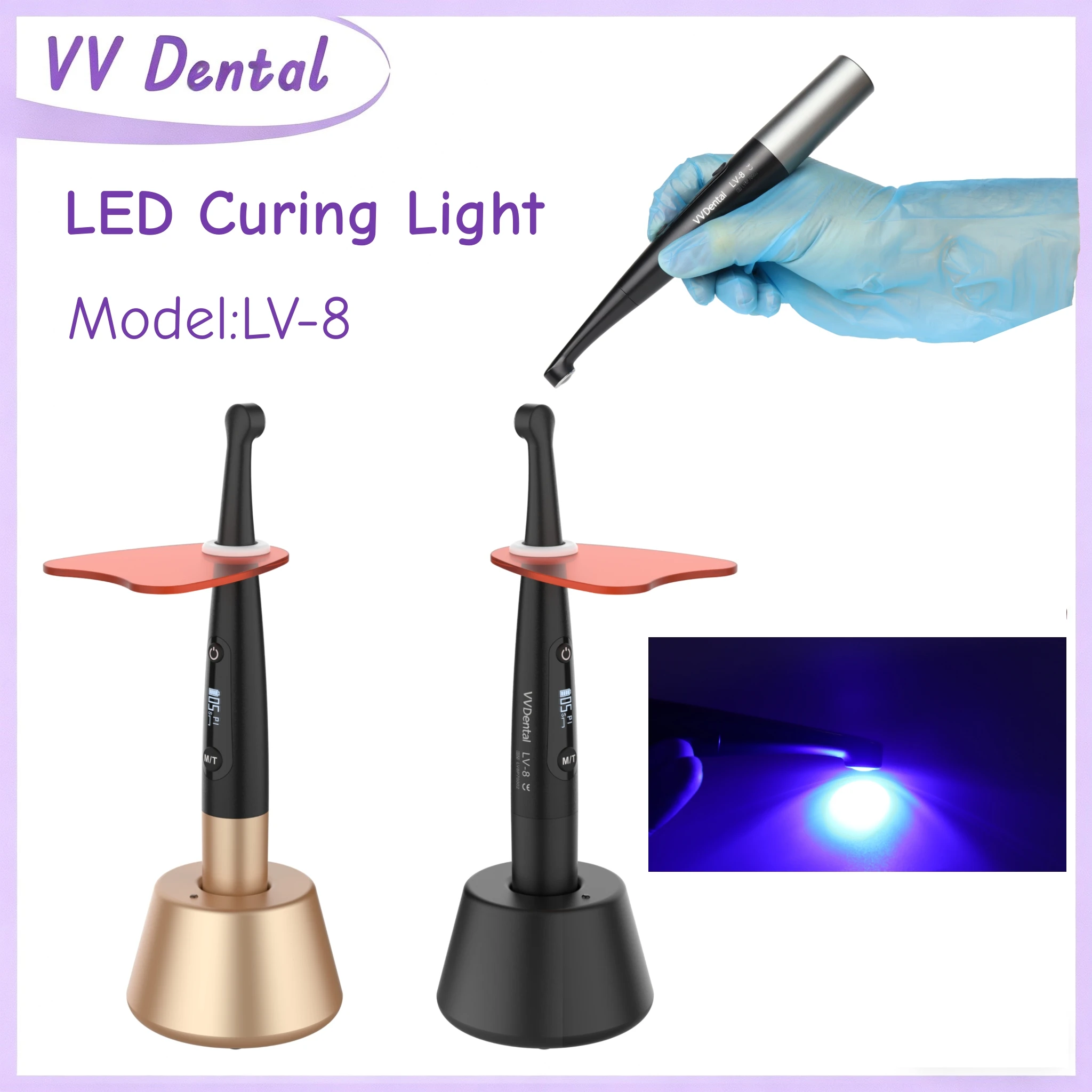 Беспроводная стоматологическая фотополимеризационная лампа VV Dental 3W с перезаряжаемой батареей и световым барьером