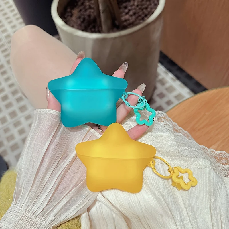 3D Cute Star Silicone Case for AirPods 4 Pro 2 3 Wireless Earbuds Cover Shockproof Cartoon Earphone Protective with Keychain
