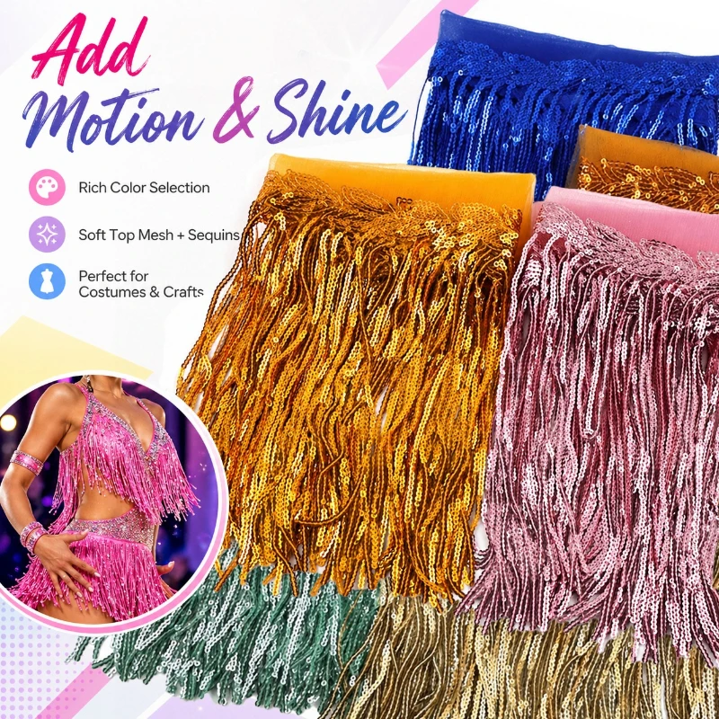 

5/10Y 10/18cm Sequin Tassel Fringes Sewing Stage Clothes Lace Trim Fringe Tassels Crafts Dance Dress Decor Trimmings Accessories
