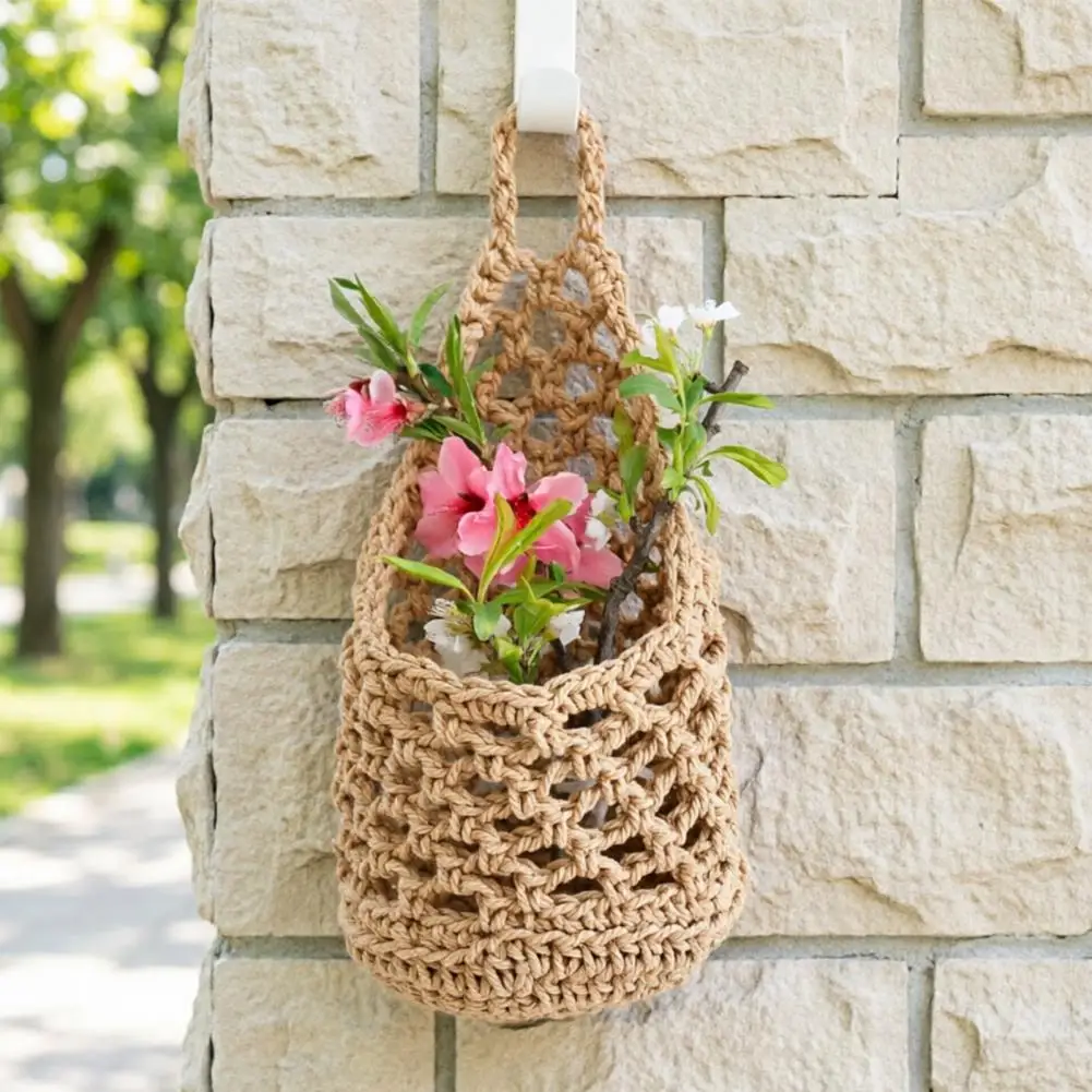 Storage Basket with Handle Wall Hanging Plant Baskets Hand-Woven Cotton Rope Planters for Fruits Plants