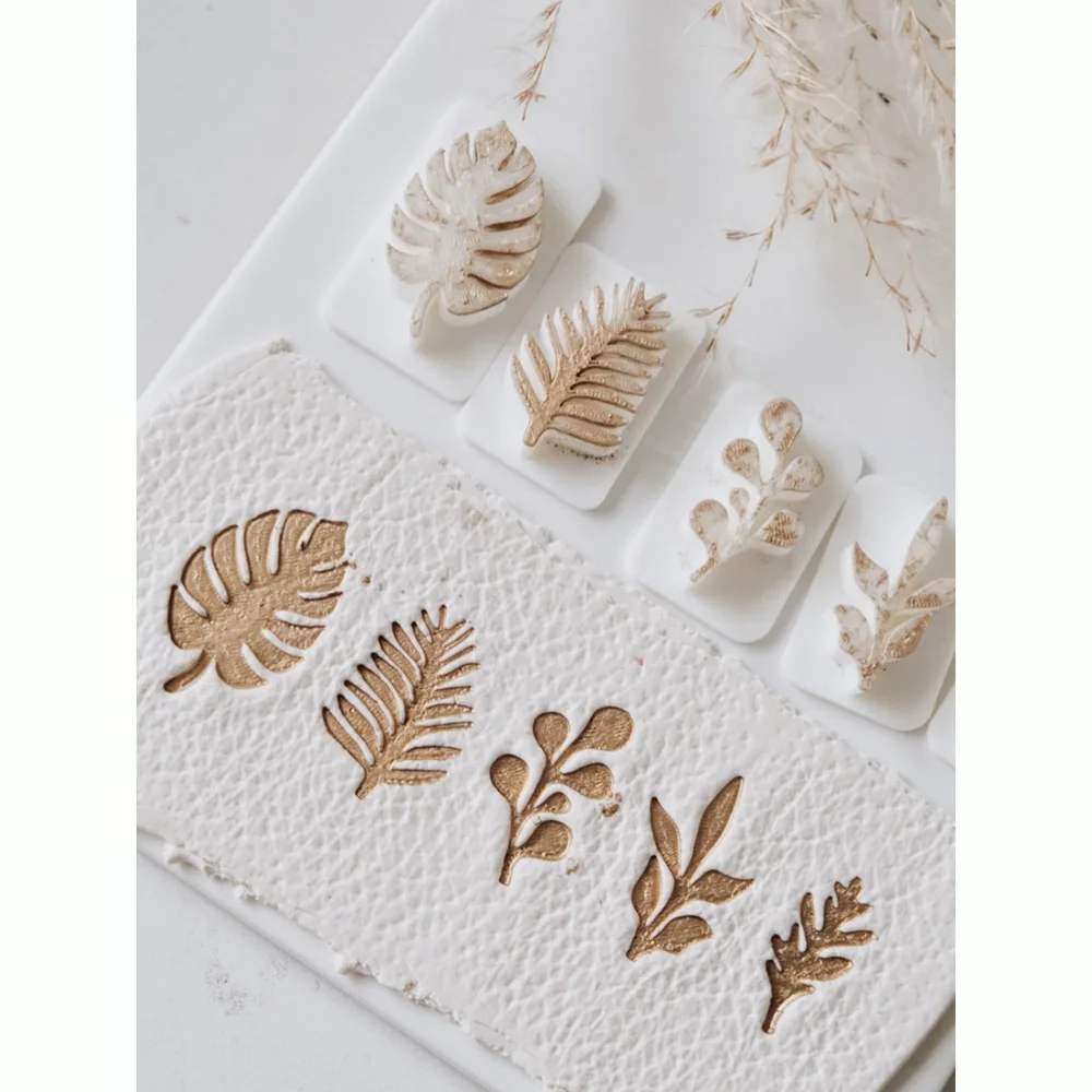 5Pcs/Set Jewelry Making Kit Plant Leaves Stamps Polymer Clay Molds Pottery Ceramic Embossed Jewelry Earring Making Tools view 3
