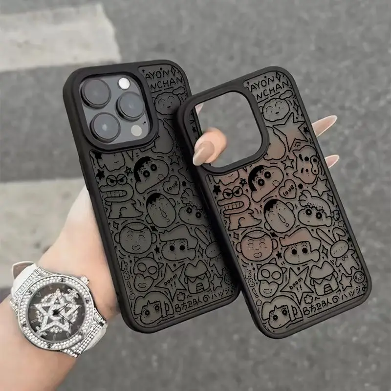 Kawaii تلوين شين تشان الكرتون جراب هاتف آيفون 11 12 13 14 15 16 برو ماكس 16E XS X XR 7 8 زائد SE غطاء ناعم
