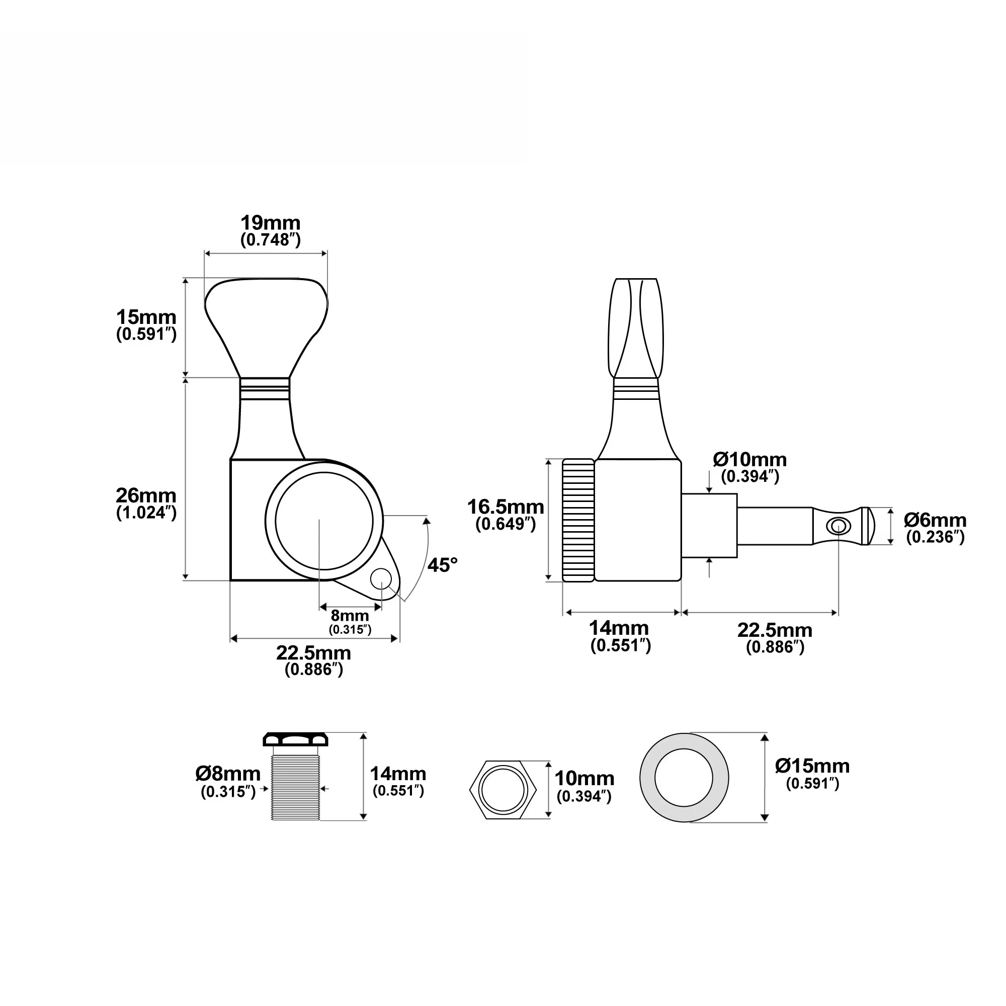 6 In Line Sealed Locking Guitar Tuners 18:1 Ratio Machine Heads for ST Tele Electric Guitar