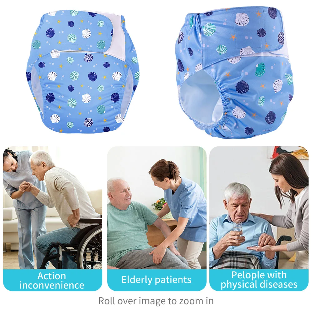 BIAI 2PCS Adult Cloth Diapers Washable Old Man\'s Diaper Pants Reusable Anti-bed-wetting Device Teenage Nappy Trousers