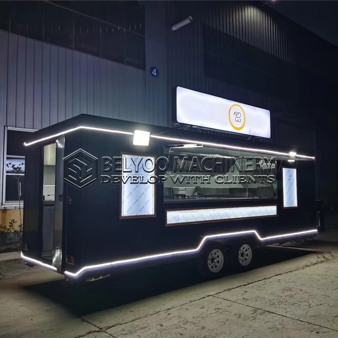 Belyoo Food Trailer Fully Equipped Mobile Kitchen Mobile Bar Food Truck for Vending on Street Customized Food Concession Trailer