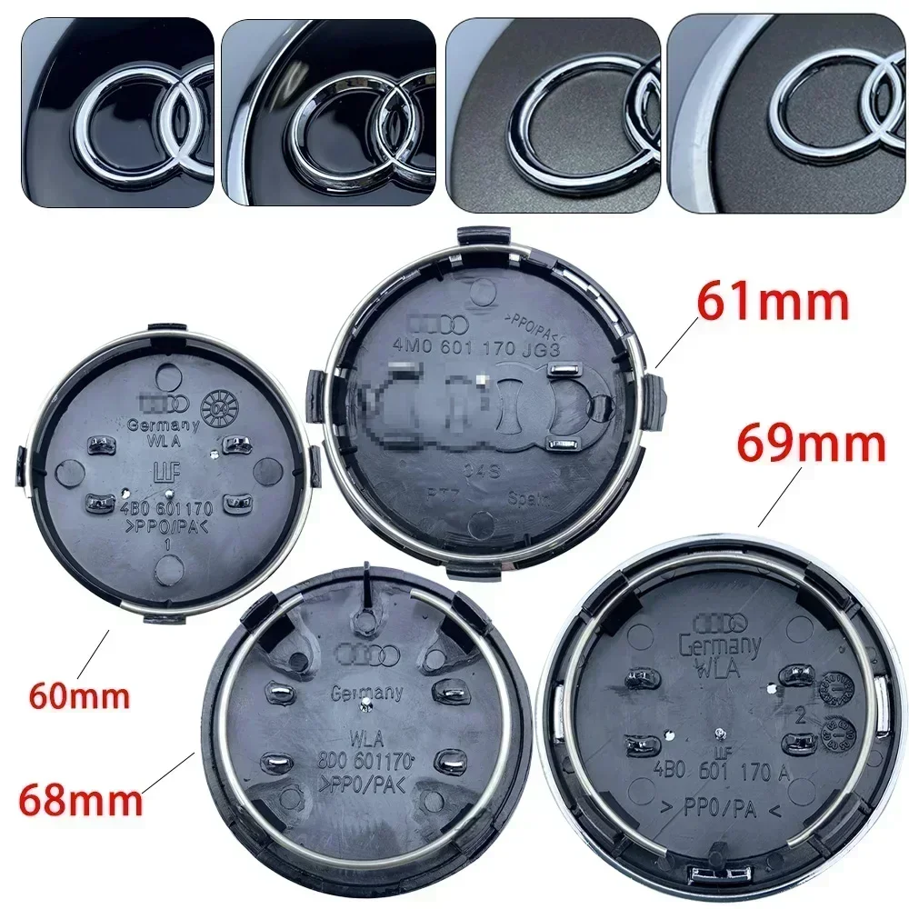 4pcs Car Styling Wheel Center Cap Hub Replaced Covers For Audi A3 A4 A5 A6 A7 A8 S4 S6 4B0601170 8D0601170 60mm 61mm 69mm 68mm