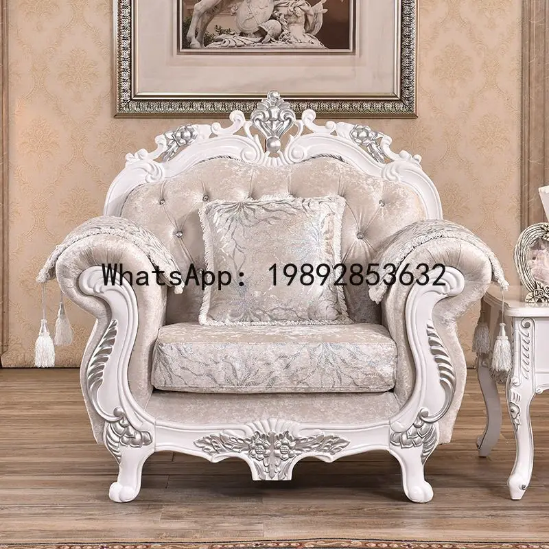 CZ Fashion European Style Fabric Sofa Living Room Velvet Solid Wood Floral Fabric High-end Combination Sofa