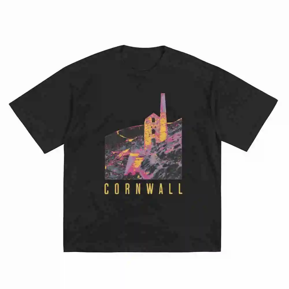 Cornwall Tin Mine Wheal Coates Retro Gorse Heather Short Sleeve Tee 100% Cotton T-Shirt
