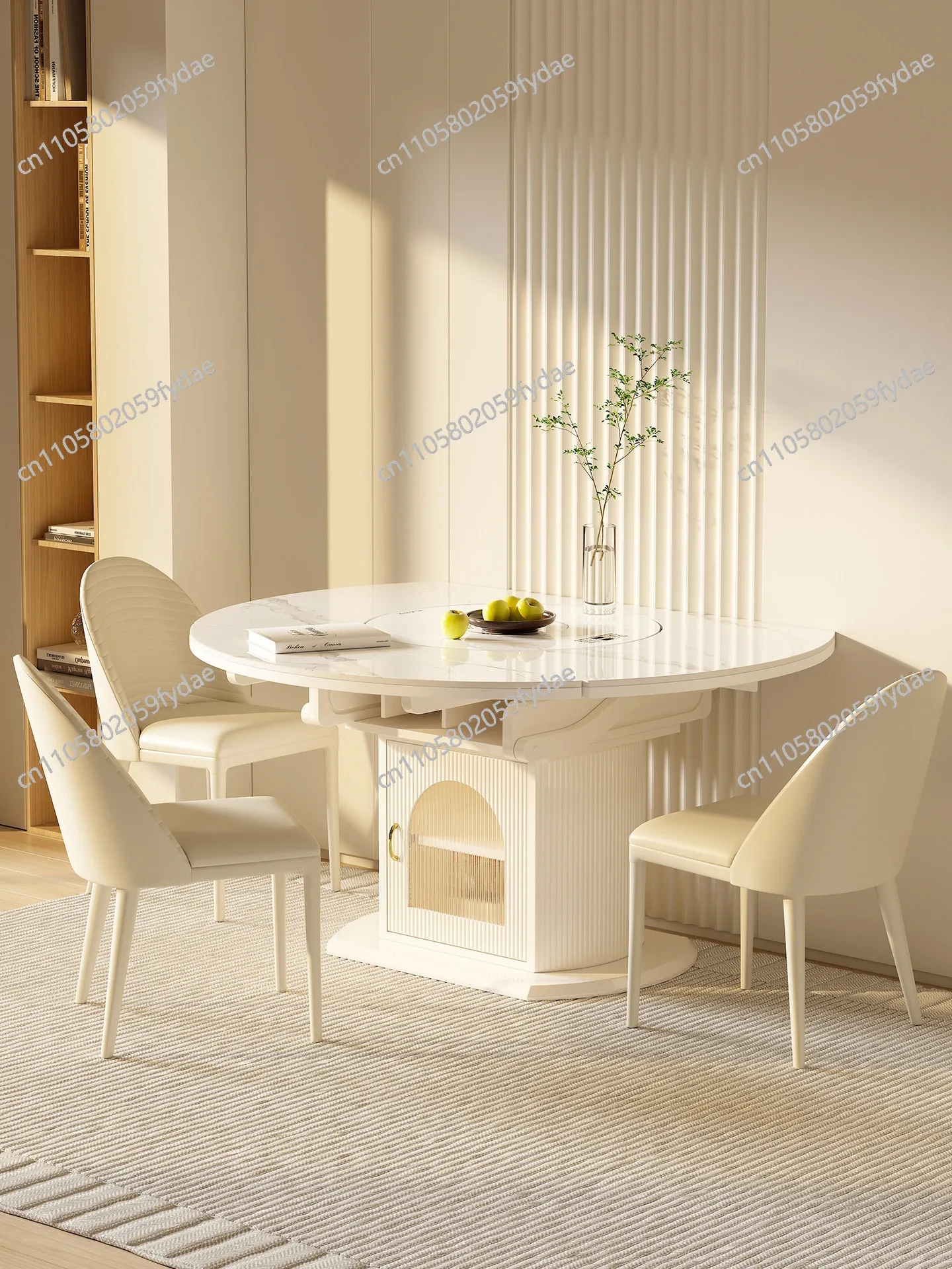 wind rock slab dining table variable round table rotatable household small apartment table and chairs integrated multi-function