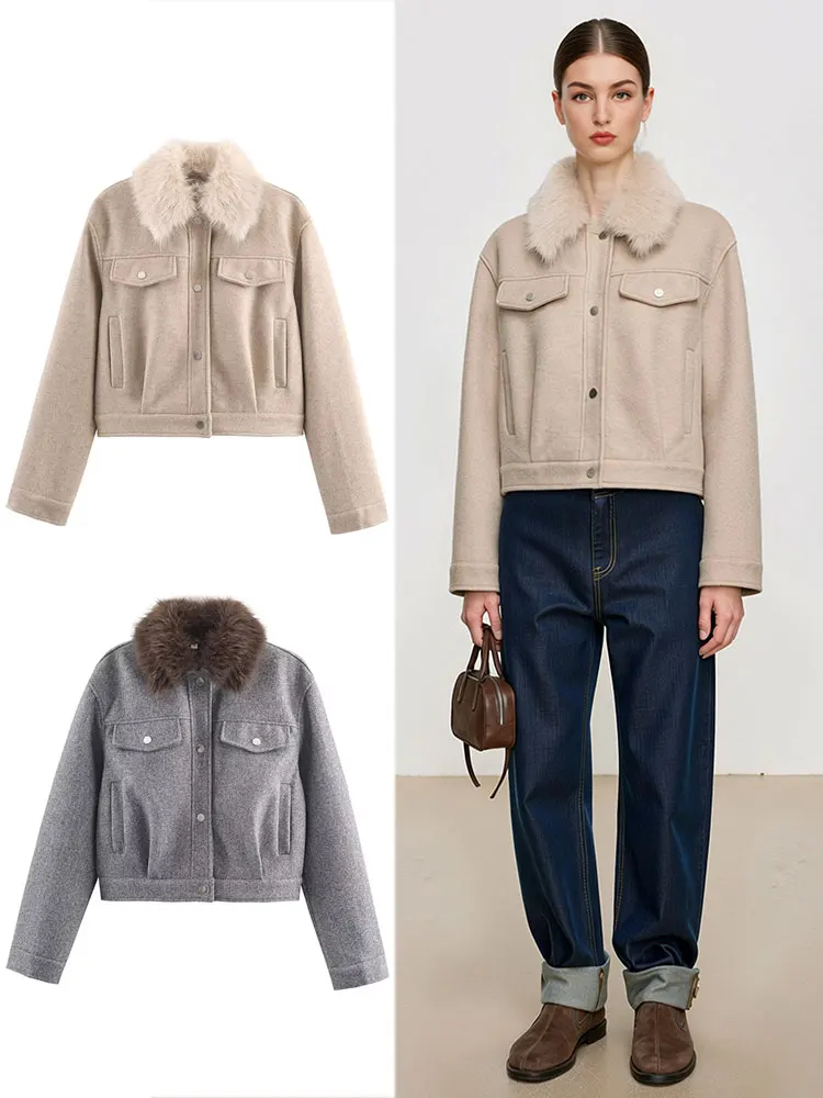 

HH Autumn Women Fashion Faux Fur Collar Coat Single Breasted Long Sleeve Jacket With Pockets Casual Office Lady Solid Outwear