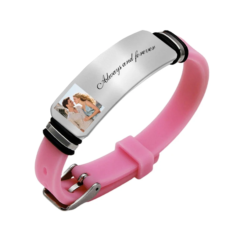 Customized Photo Text Bracelet, Personalized Silicone Wristband
