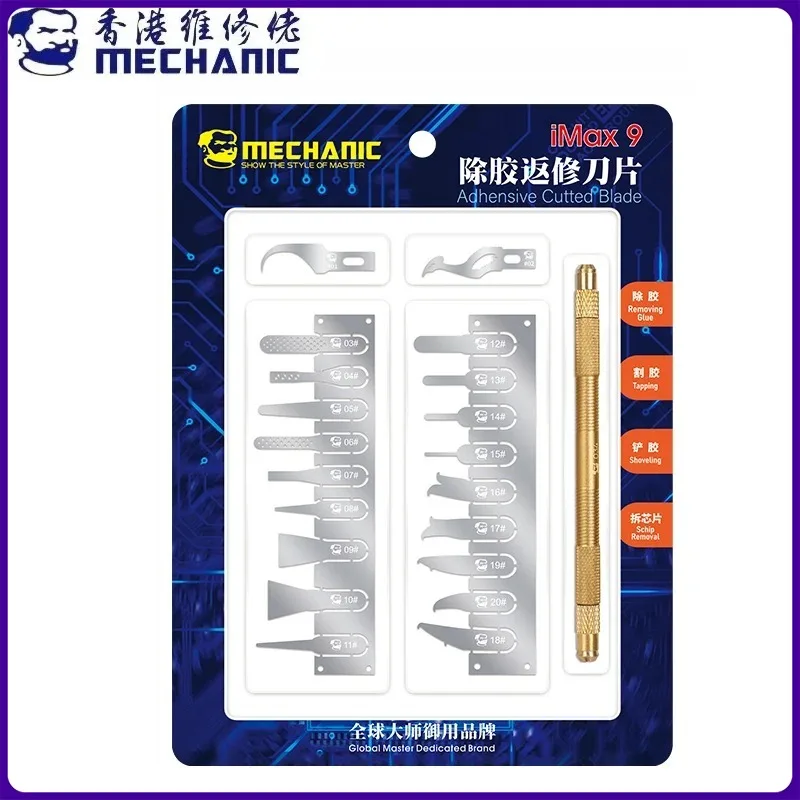 Mechanic-iMax9 Kit de faca de reparação de metal, 20 em 1, multifuncional, antiderrapante, placa-mãe, CPU, Chip IC, lâmina de remoção de cola