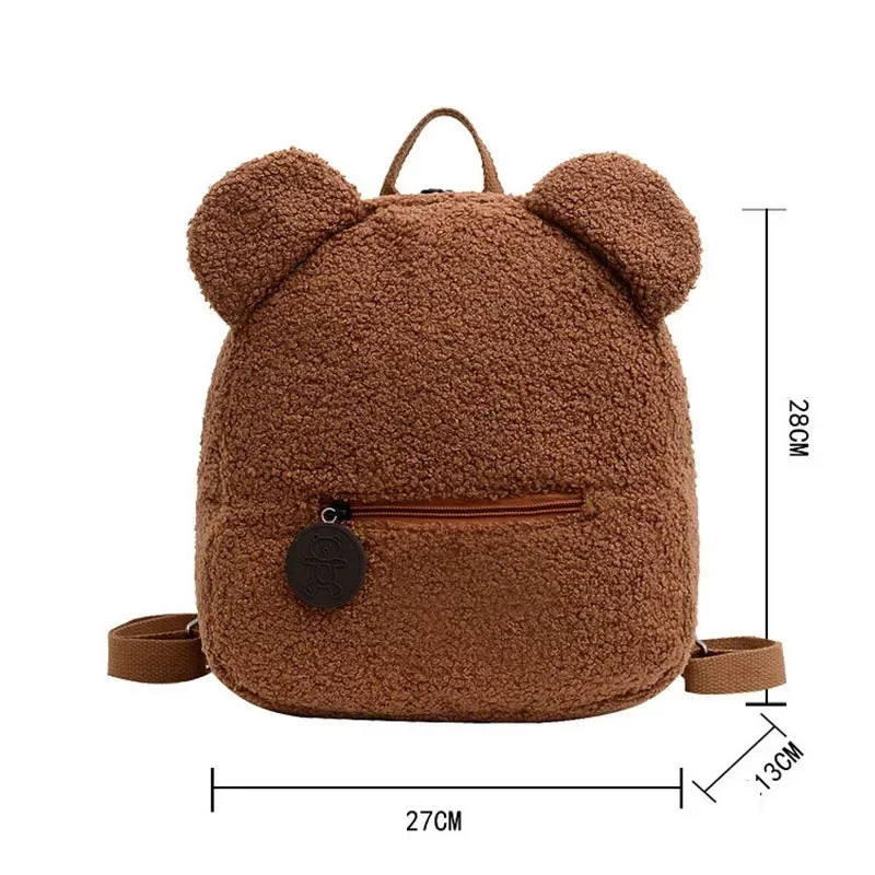 Girls Fuzzy Bear Ears Head Backpack Soft Daycare Backpack Plush Teddy Bear Backpack Personalized Toddler Backpack for Boys