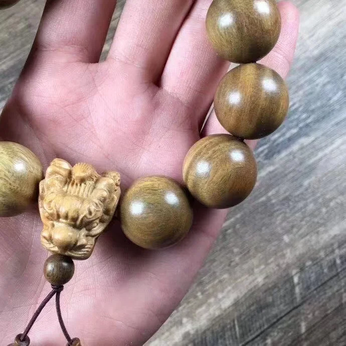 Green Sandalwood Carved Bracelet Faucet Buddha Beads Good Luck Comes Flexible Ring Men's and Women's Rosewood