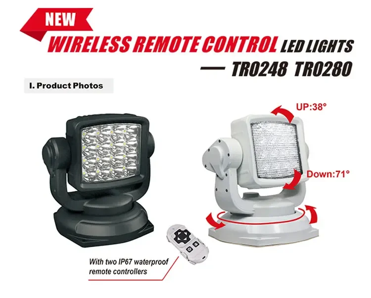 Projecteurs LED pour Bateau et Camion, Rotation à 360 Degrés, 80W, Télécommande, Recherche Marine