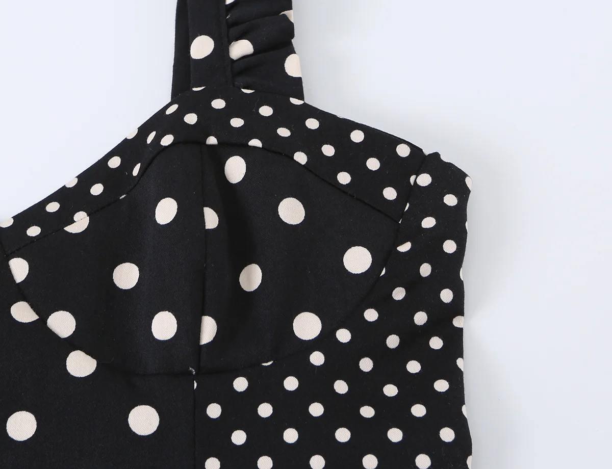 TFMLN Sexy Damen Schwarzes Polka-Dot-Print Plissiertes Trägertop Schlankmachendes Korsett Rückenfreies Camisole-Top für Party und Club – Detail 5