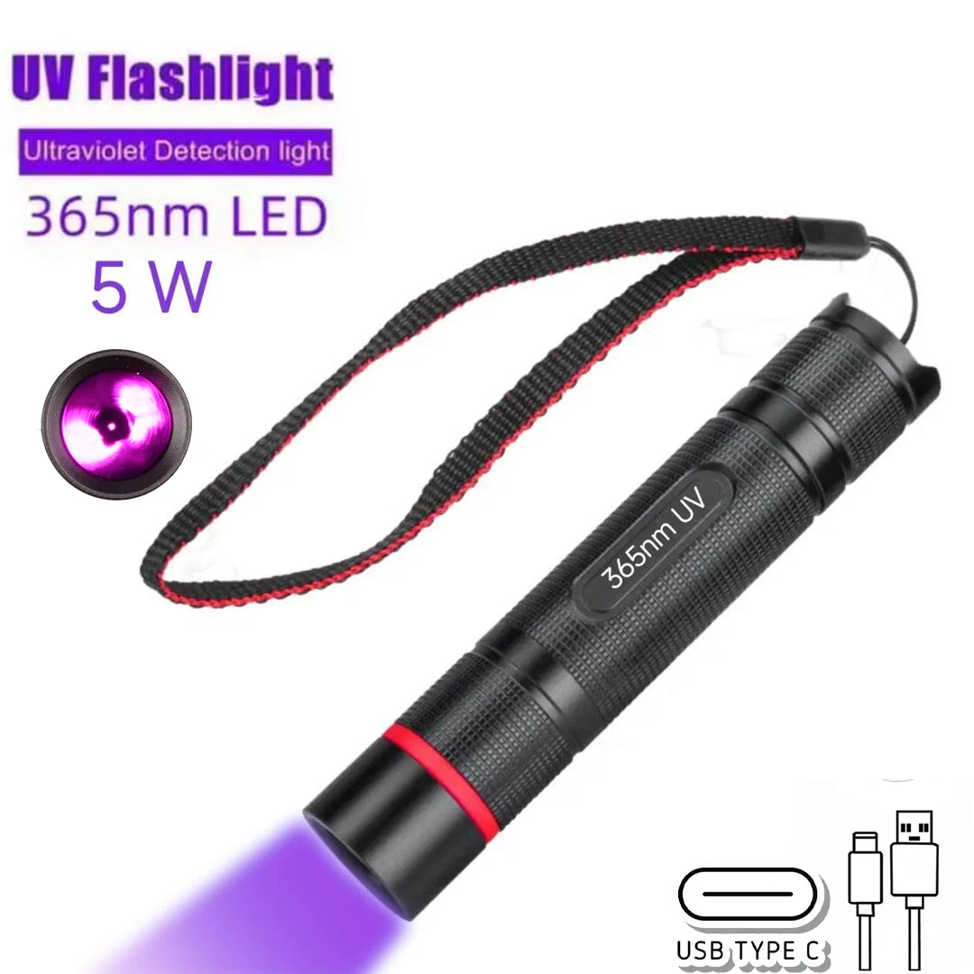 

Pet Urine Stains Detector USB Rechargeable Ultraviolet Flashlight 5W 365nm LED UV Light Torch Lantern With Black Filter Lens