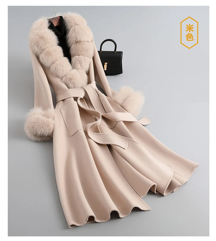 ZDFURS*Reversible Cashmere Coat Women\'s Mid-Length Large Skirt Wool Woolen Woolen Coat Fox Fur Collar Fur Coat Winter