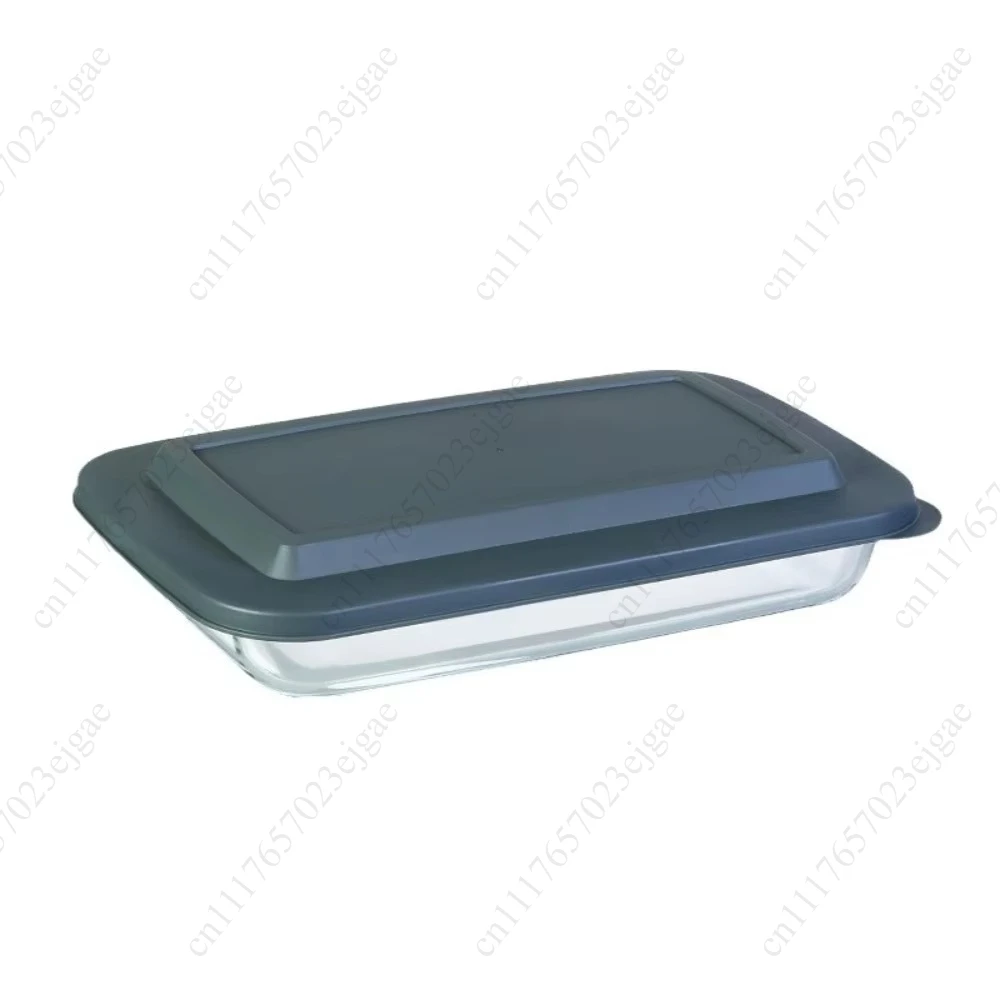 Durable rectangular glass baking tray, thick and heat-resistant, wide noodle baking tray with lid and microwave capability