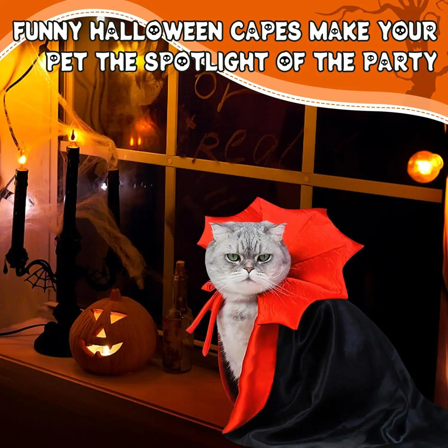Halloween-Haustierumhang mit Fledermausflügeln, verstellbarer Vampirumhang für Welpen, Kätzchen, Hunde und Katzen, ideal für Cosplay-Partys und Feiertagsdekorationen. – Detail 9