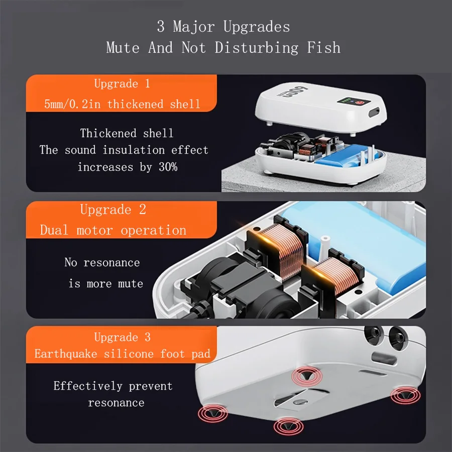 Aquarium Small Oxygen Pump Oxygenation USB Charging Lithium Battery Indicator Light Waterproof Household Outdoor Portable Mute